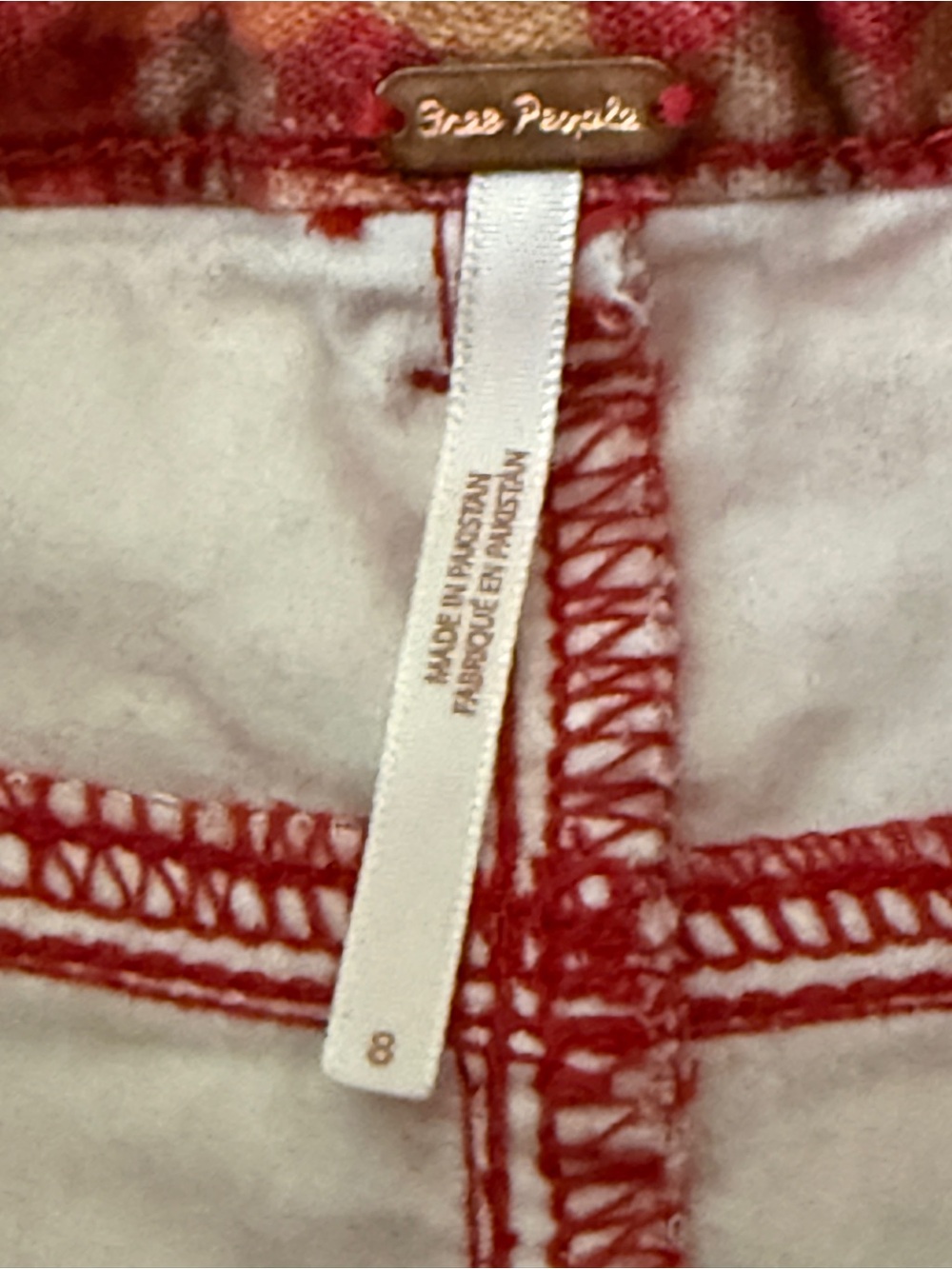 Free People Floral Red Multicolor Floral Velour Ankle Jeans Stretch Women's Sz 8 - Picture 8 of 9